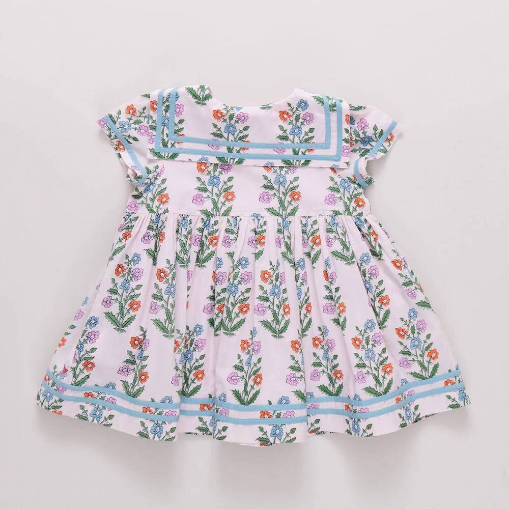 NEW PINK CHICKEN girls elowen dress in pink dewdrop block print spring